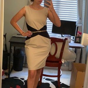 Calvin Klein tan color block dress